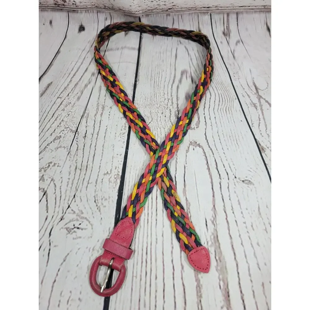 Braided Belt Genuine‎ Leather Women's Multicolor Woven Size M/L